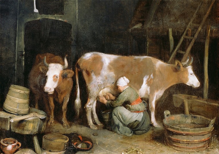 Герард Терборх. Служанка доит корову, 1650-е